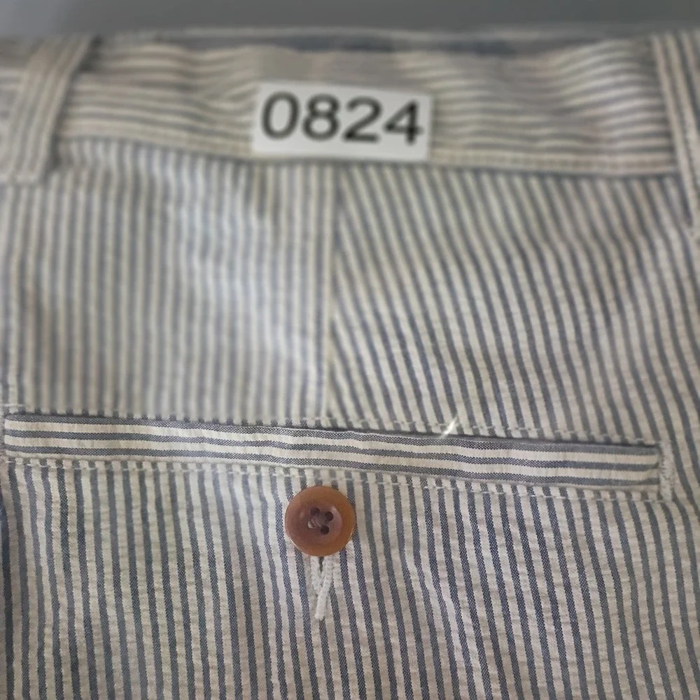 J.Crew Mens Seersucker Shorts 31‎ Blue White Striped Regular Fit Cotton